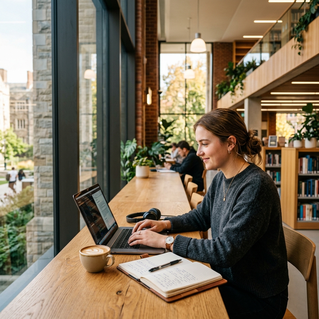 Student studying in modern cafe